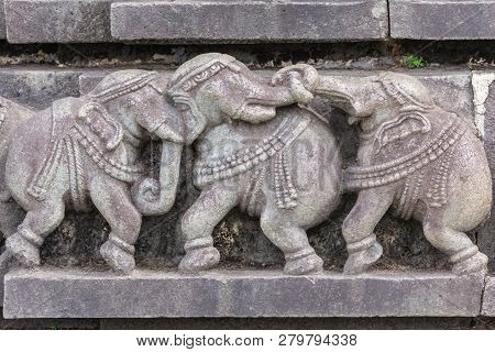 Belur, Karnataka, India - November 2, 2013: Chennakeshava Temple Building. Stone Plinth Of Three Fig