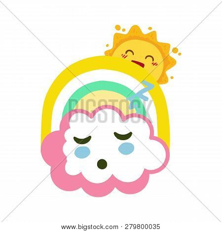 Sleeping Cloud With Funny Sun And Rainbow Seemless Pattern