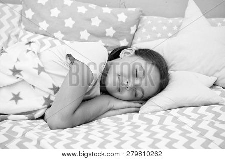 Girl Child Fall Asleep On Pillow. Quality Of Sleep Depends On Many Factors. Choose Proper Pillow To 