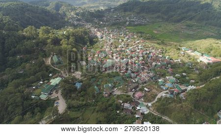 Aerial View Town Of Sagada, Located In The Mountainous Province Of Philippines. City In The Valley A