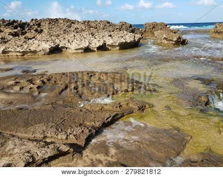 Rocky Shore At Beach With Tidepools In Isabela, Puerto Rico