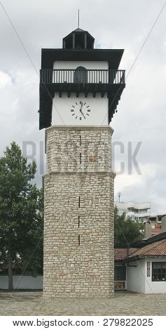 Dobrich, Bulgaria - Circa August, 2018: The Clock Tower In The Old Part Of The City Of Dobrich, Bulg