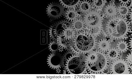 Abstract Background Consisting Of White Gears On Dark. 3d Illustration. Infustrial Design Background