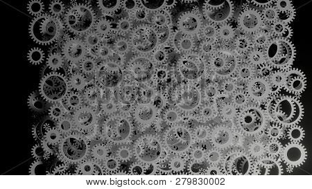 Abstract Background Consisting Of White Gears On Dark. 3d Illustration. Infustrial Design Background
