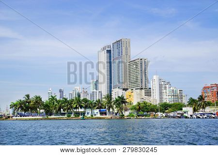 CARTAGENA, COLOMBIA - AUGUST 10, 2018: Cityscape of modern Cartagena, famous resort in Colombia, South America