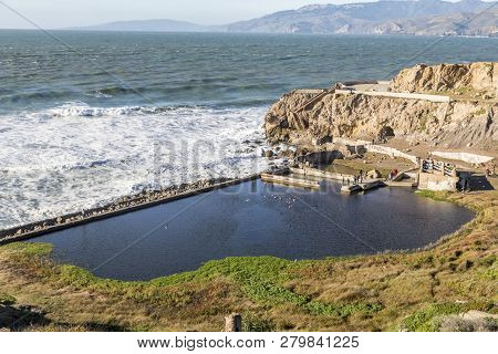 San Francisco, California, Usa.  December 25th 2018.  Remains Of Sutro Baths Along The Sea Front.