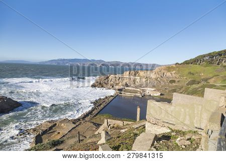 San Francisco, California, Usa.  December 25th 2018.  Remains Of Sutro Baths Along The Sea Front.