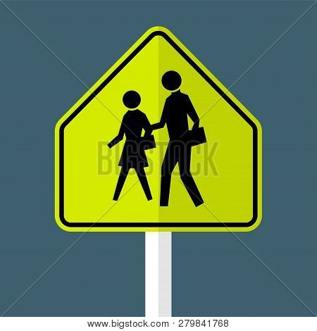 Traffic Lights School Zone Sign On Gray Background
