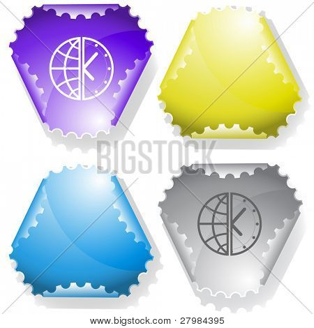 Globo e orologio. Adesivo di vettore.