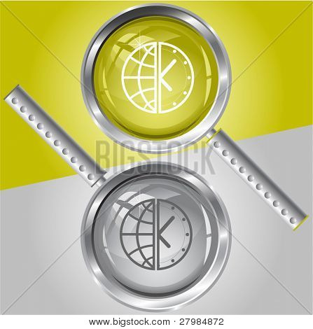 Globe et horloge. Loupe de vecteur.