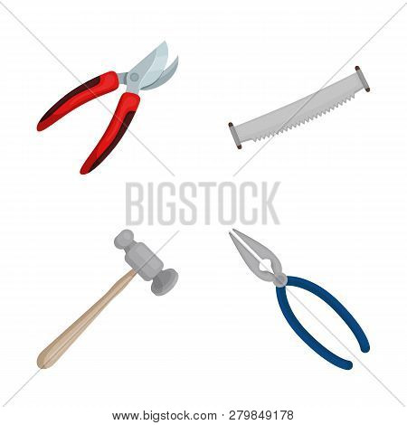 Vector Illustration Of Tool And Construction Symbol. Set Of Tool And Carpentry Vector Icon For Stock