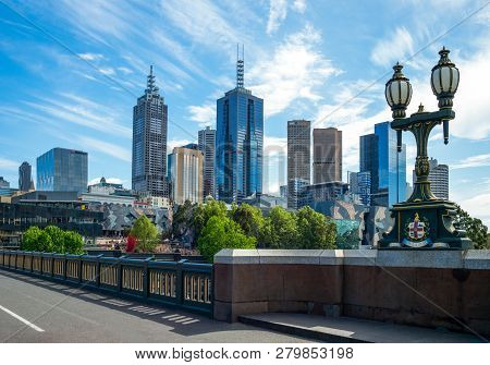 Melbourne, Australia - October 9, 2014: View Of The City Center From The Princess Bridge
