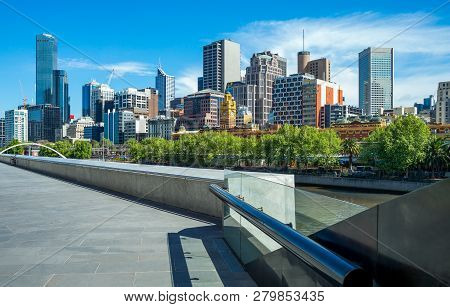 Melbourne, Australia - October 9, 2014:  View Of The City Center From The South Bank