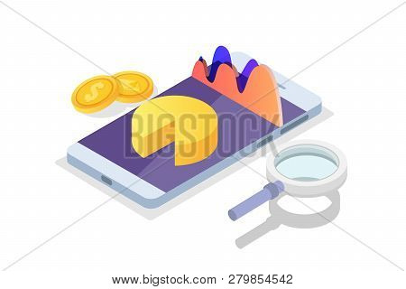 Data Analysis, Search Engine Optimization,  Site Position Isometric Concept. Vector Illustration.