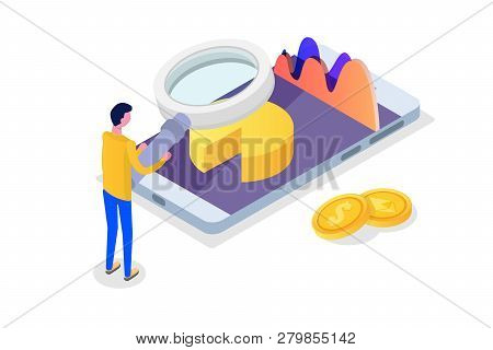 Data Analysis, Search Engine Optimization,  Site Position Isometric Concept. Vector Illustration.
