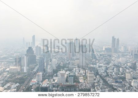 Bangkok, Thailand - January 22, 2019: Air Pollution In Bangkok With Pm2.5 Air-quality Index (aqi) Re