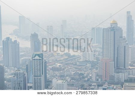 Bangkok, Thailand - January 24, 2019: Air Pollution In Bangkok With Pm2.5 Air-quality Index (aqi) Re