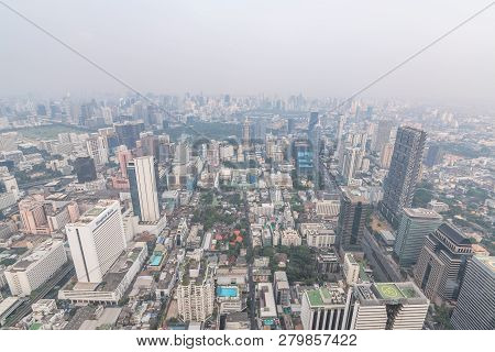 Bangkok, Thailand - January 23, 2019: Air Pollution In Bangkok With Pm2.5 Air-quality Index (aqi) Re