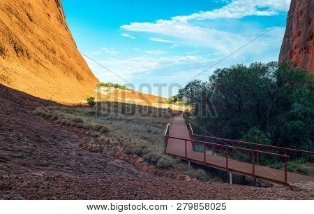 Uluru Kata Tjuta Park, Australia - October 13, 2014:  The Red Landscapes Of The Walpa Gorge Walk