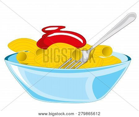 Noodle With Sauce On Plate And Fork