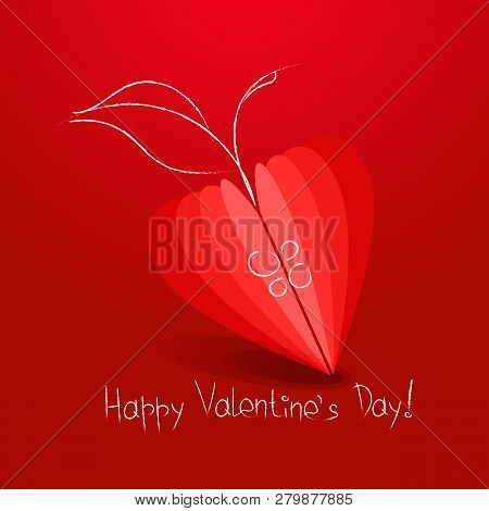 Heart Symbol Apple On Red Background Valentines Day Vector Illustration