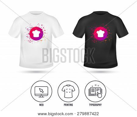 T-shirt Mock Up Template. Chief Hat Sign Icon. Cooking Symbol. Cooks Hat. Realistic Shirt Mockup Des