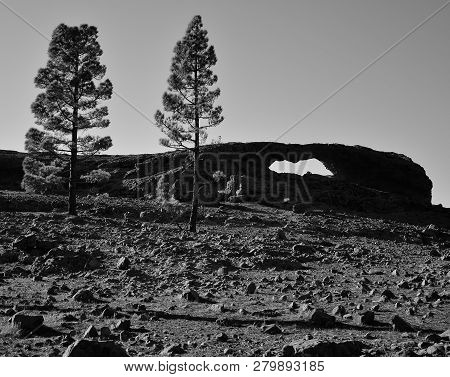 Ventana Del Nublo, Summit Of Gran Canaria, Canary Islands, Black And White Effect