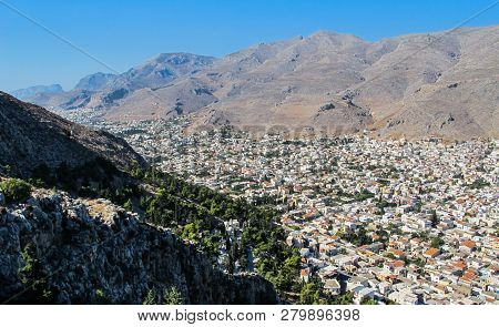 Beautiful View From The Top Of The Hill On The City Of Pothia, The Capital Of The Greek Island Of Ka