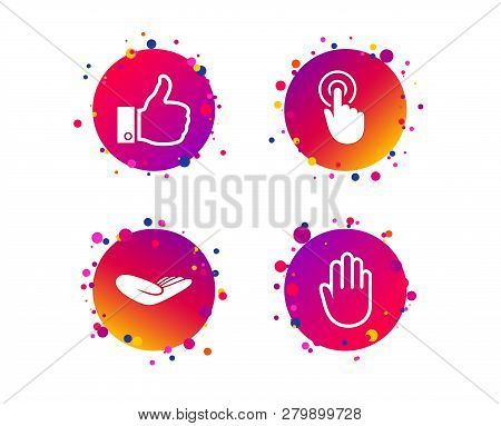 Hand Icons. Like Thumb Up Symbol. Click Here Press Sign. Helping Donation Hand. Gradient Circle Butt