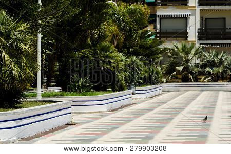 Almunecar, Spain - June 8, 2018 View Of The Tourist Town Of Almunecar On The Costa Tropical In Spain