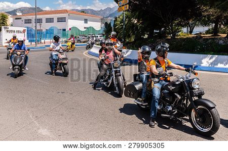 Nerja, Spain - June 10, 2018 Motorcycle Rally In The Famous Andalusian Town Of Nerja