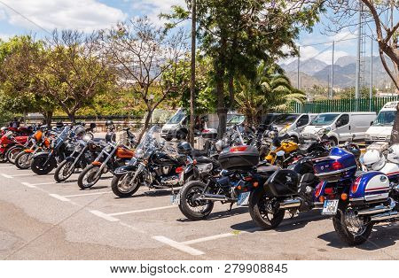 Nerja, Spain - June 10, 2018 Motorcycle Rally In The Famous Andalusian Town Of Nerja