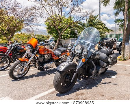Nerja, Spain - June 10, 2018 Motorcycle Rally In The Famous Andalusian Town Of Nerja