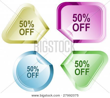 50% DI SCONTO. Adesivo di vettore.