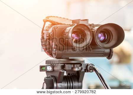 Military Modern Binoculars On A Tripod, Infrared And Night Vision.