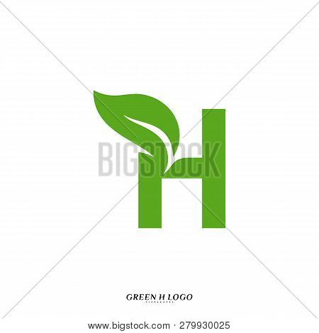 Letter H With Leaf Logo Design Concept Vector. Initial H Nature Logo Template