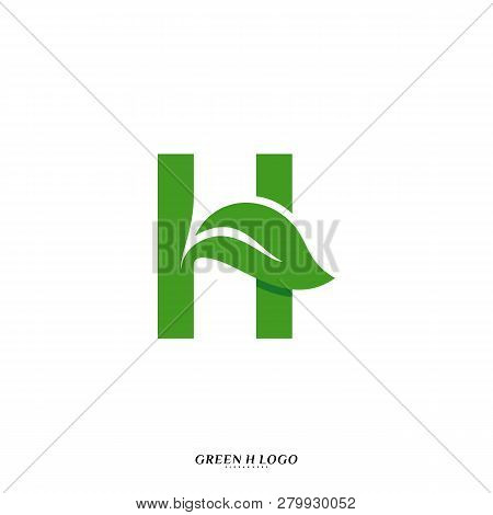 Letter H With Leaf Logo Design Concept Vector. Initial H Nature Logo Template