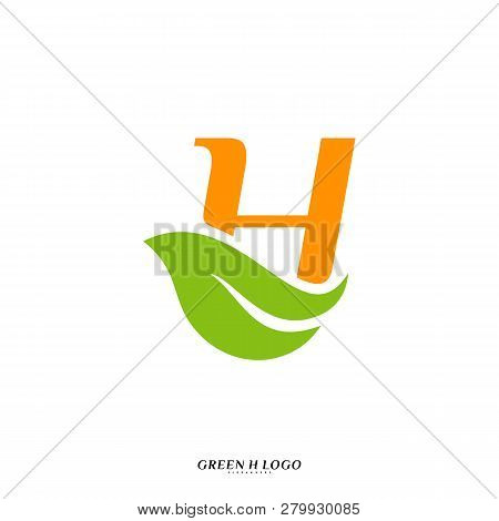 Letter H With Leaf Logo Design Concept Vector. Initial H Nature Logo Template