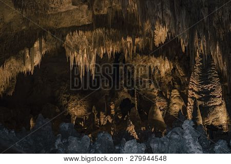 Stalactites And Stalagmites In A Cave Known As Carlsbad Caverns In Southern New Mexico, Usa