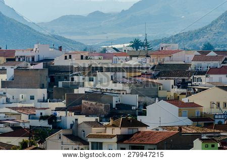 Antas, Spain - January 18, 2019 Top View Of The Roofs Of Buildings In A Small Town In Andalusia, Typ