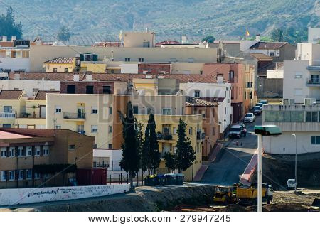 Antas, Spain - January 18, 2019 Top View Of The Roofs Of Buildings In A Small Town In Andalusia, Typ