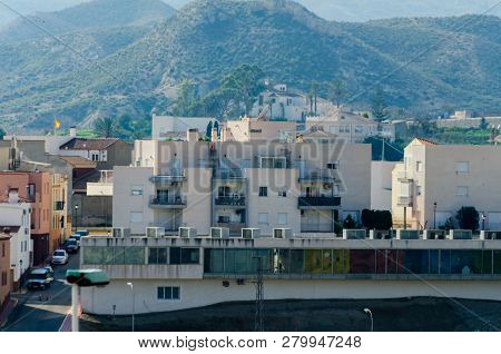 Antas, Spain - January 18, 2019 Top View Of The Roofs Of Buildings In A Small Town In Andalusia, Typ