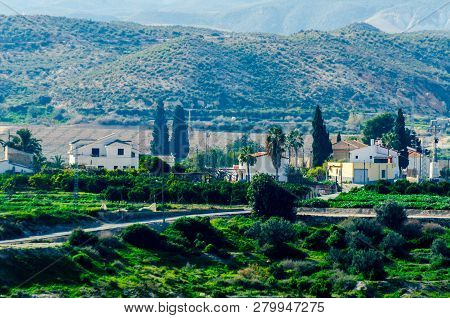 Antas, Spain - January 18, 2019 Top View Of The Roofs Of Buildings In A Small Town In Andalusia, Typ
