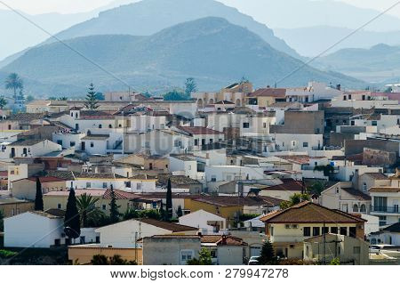 Antas, Spain - January 18, 2019 Top View Of The Roofs Of Buildings In A Small Town In Andalusia, Typ