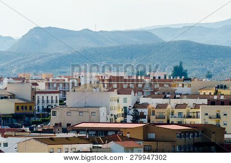 Antas, Spain - January 18, 2019 Top View Of The Roofs Of Buildings In A Small Town In Andalusia, Typ