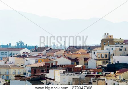 Antas, Spain - January 18, 2019 Top View Of The Roofs Of Buildings In A Small Town In Andalusia, Typ