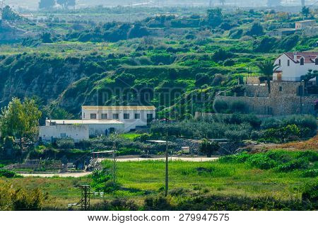 Antas, Spain - January 18, 2019 Top View Of The Roofs Of Buildings In A Small Town In Andalusia, Typ