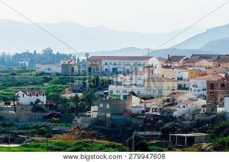 Antas, Spain - January 18, 2019 Top View Of The Roofs Of Buildings In A Small Town In Andalusia, Typ