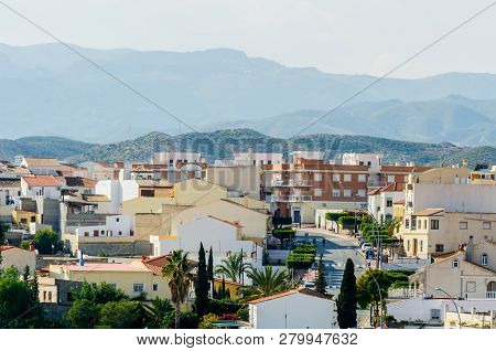 Antas, Spain - January 18, 2019 Top View Of The Roofs Of Buildings In A Small Town In Andalusia, Typ