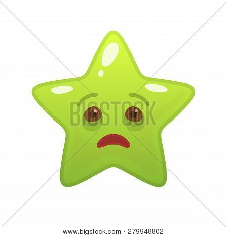 Diseased Star Shaped Comic Emoticon. Ill Face With Facial Expression. Painful Emoji Symbol For Inter
